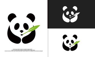 gráfico vectorial de ilustración de logotipo de panda lindo comiendo hojas de bambú. vector