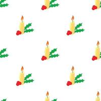 Christmas candle and berries pattern seamless vector