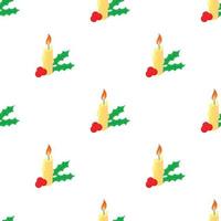 Christmas candle and berries pattern seamless vector