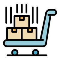 Trolley with boxes icon color outline vector