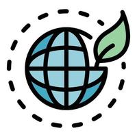 Globe with leaf icon color outline vector