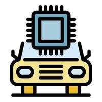 Smart car processor icon color outline vector