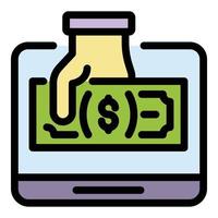 Fraud atm money icon color outline vector