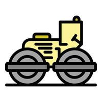 Linear road roller icon color outline vector