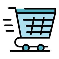 Fast shopping cart icon color outline vector