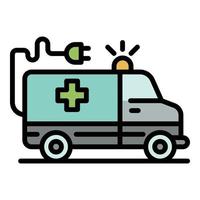vector de contorno de color de icono de coche de ambulancia eléctrica