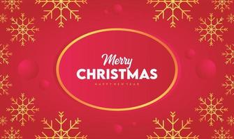 Merry Christmas greetings banner on a red background and gold snowflakes vector