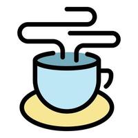 vector de contorno de color de icono de taza de té de la mañana caliente