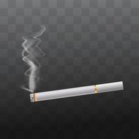 cigarrillo realista con ceniza, filtro blanco, etapas de quemaduras aisladas en la ilustración vectorial de fondo transparente vector