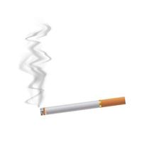 realistic cigarette with ash, orange filter, stages of burns isolated on white background vector illustration