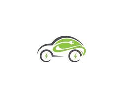 diseño de logotipo de coche eléctrico ecológico con vehículos de carga de hoja verde y concepto de logotipo de punto. vector