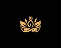 Human Yoga Meditation Logo Design With Spa Guru Lotus Flower Symbol Creative Vector Template.