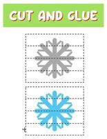 Cut and glue game for kids . Puzzles with an snowflake. Children funny entertainment and amusement.Vector illustration. Cutting practice for preschoolers vector