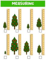 Measuring length  with ruler. Education developing worksheet. Game for kids.Vector illustration. practice sheets.Christmas tree measurement in centimeters. vector