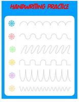 Tracing lines with snowflake. Handwriting practice for children.Practicing fine motor skills. Educational game for preschool kids. Vector illustration