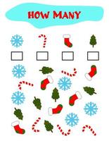 Counting Game for Preschool Children. Educational a mathematical game. Count how many  and write the result. Math worksheet for kids vector