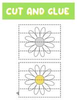 Cut and glue game for kids . Puzzles with an chamomile. Children funny entertainment and amusement.Vector illustration. Cutting practice for preschoolers. vector