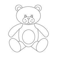 Teddy Bear. Vector illustration of cute little kid Toy in outline style. Drawing in outline style on isolated background in white and black colors. Sketch of object for baby game. Contour engraving.