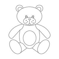 Teddy Bear. Vector illustration of cute little kid Toy in outline style. Drawing in outline style on isolated background in white and black colors. Sketch of object for baby game. Contour engraving.