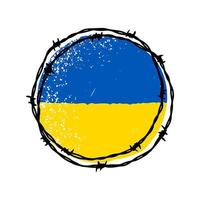 Barbed wire circle shape in Ukrainian flag blue and yellow colors. Hand drawn vector illustration in sketch style