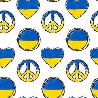 Ukraine symbols textured seamless pattern. Background in Ukrainian flag yellow and blue colors. Vector illustration