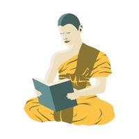 Clipart of cartoon version of monk sitting and reading book vector