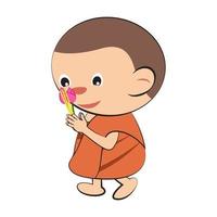 Clipart of cartoon version of monk hold candle and walk around the temple vector