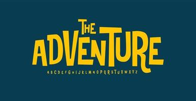 Adventure font modern bouncy typeset, lively friendly alphabet. Playful cheerful letters in Los Muertos Mexican style for menus, labels, signage, ads, crafts and comic book. Vector typographic design.