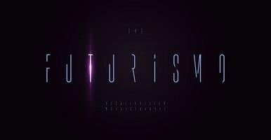 Futuristic font high thin letters. Minimalist techno font for logo of sci-fi, robot science tech, digital cyber space, hud, ai. Abstract typescript modern tall slim type. Vector typographic design.