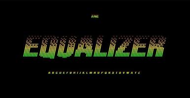 Equalizer font, sound graphic typeset, audio wave alphabet, voice frequency type. Music, talk, record graphic letters, vector typographic design.