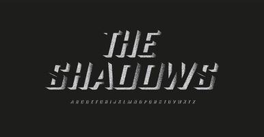 3D shadows font, volume letters, halftone dots alphabet. Creative high bold with points outline typeset for logo, headline and monogram. Vector typographic design.