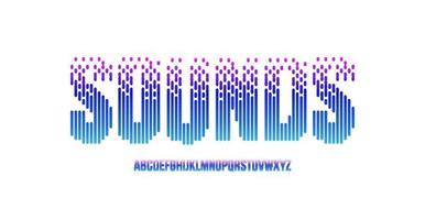 Sounds equalizer font alphabet letters. Modern logo typography. Audio wave typographic design. Voice frequency letter set for logo, headline, title, monogram, lettering. Isolated vector typeset.