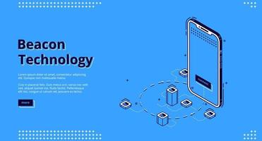Landing page of beacon technology with smartphone vector