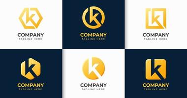 gran conjunto de diseño de logotipo de letra k de lujo. elemento de diseño vectorial, con elemento de estilo geométrico de logotipo de variedad k, rótulo comercial, logotipos, identidad, ilustraciones vectoriales. vector