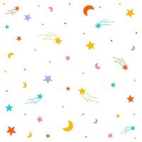 Cute Confetti Star Space Sky Meteor Shooting Star Crescent Moon Sprinkle Sparkle Shine Small Polkadot dot Line Mini Heart Abstract Colorful Pastel Seamless Pattern Background vector