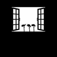 Flock of the Black Vulture Bird on the Window Silhouette. Creepy, Horror, Scary, Mystery, or Crime Illustration. Illustration for Horror Movie or Halloween Poster Design Element. Vector Illustration