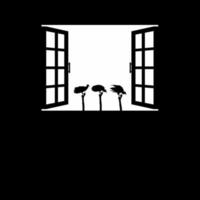 Flock of the Black Vulture Bird on the Window Silhouette. Creepy, Horror, Scary, Mystery, or Crime Illustration. Illustration for Horror Movie or Halloween Poster Design Element. Vector Illustration