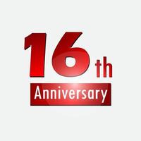 Red 16th year anniversary celebration simple logo white background vector