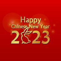 logotipo de feliz año nuevo chino con símbolo de conejo y fondo rojo vector