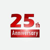 Red 25th year anniversary celebration simple logo white background vector