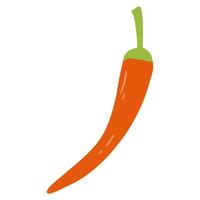 Chili hot pepper in cartoon flat style. Hand drawn vector illustration of red chilli cayenne pepper