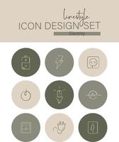 conjunto de diseño de iconos de estilo de línea electricidad vector