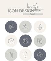 conjunto de diseño de icono de estilo de línea playa vector