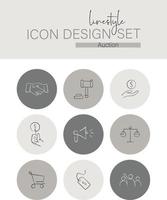 subasta de conjunto de diseño de icono de estilo de línea vector