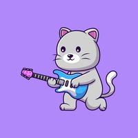 lindo gato tocando guitarra eléctrica dibujos animados vector iconos ilustración. concepto de caricatura plana. adecuado para cualquier proyecto creativo.