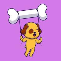 lindo perro flotando con ilustración de iconos de vector de dibujos animados de hueso. concepto de caricatura plana. adecuado para cualquier proyecto creativo.