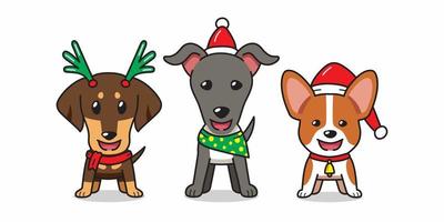 personaje de dibujos animados de vector perros lindos disfraces de navidad