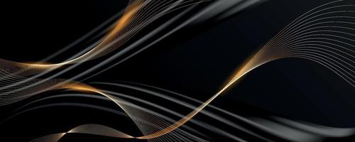 Abstract 3d black background with golden lines vector