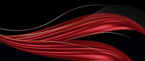 Abstract 3d red and black background with golden lines vector