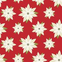 Seamless Christmas pattern of white poinsettia on isolated red background. Design for wrapping paper, scrapbooking, celebration of New Year and Christmas holidays. vector